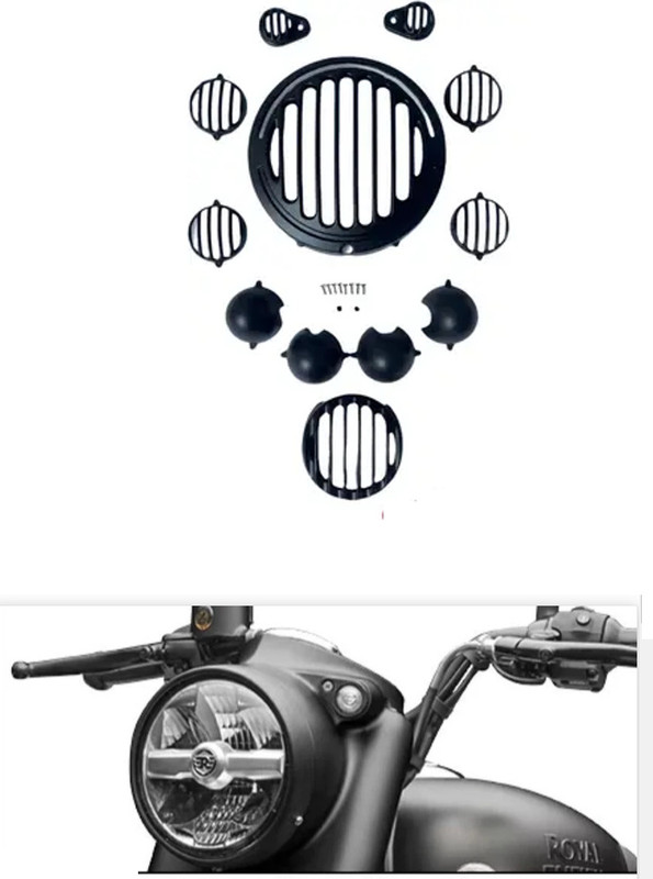 GRILLO Grill Set for RE Classic Reborn LED-Headlight-Tail-Indicator Grills (Set of 12) Bike Headlight Grill(Black)