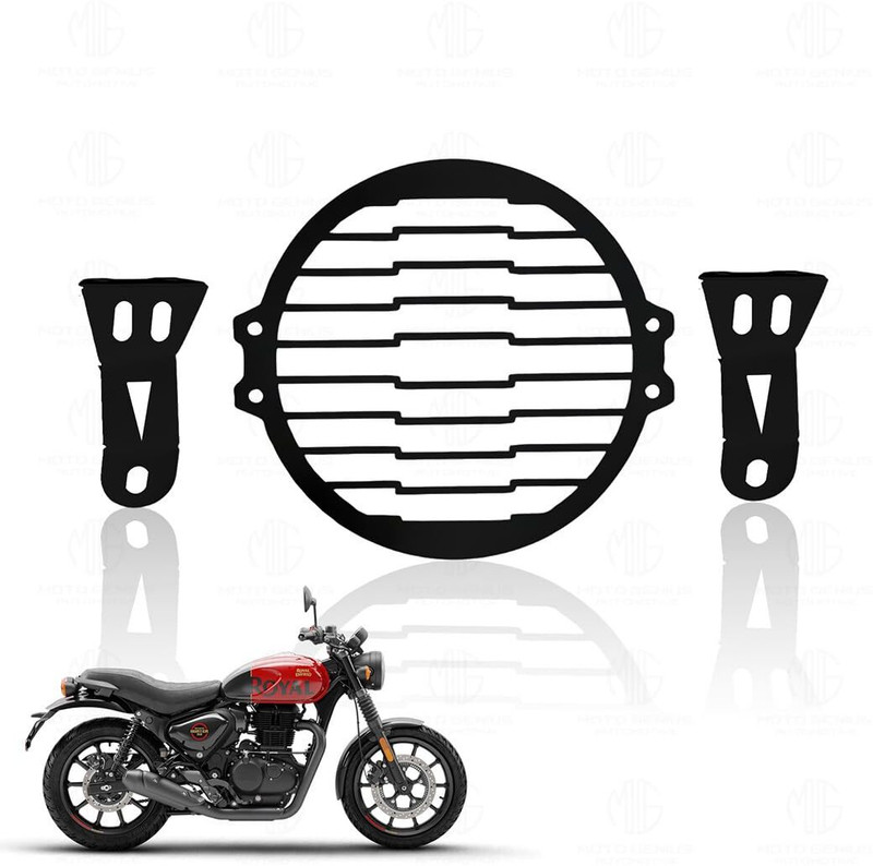 Moto Genius Headlight Grill Guard for HUNTER | Durable Metal Head Light Grill (Line Design) Bike Headlight Grill(Black)