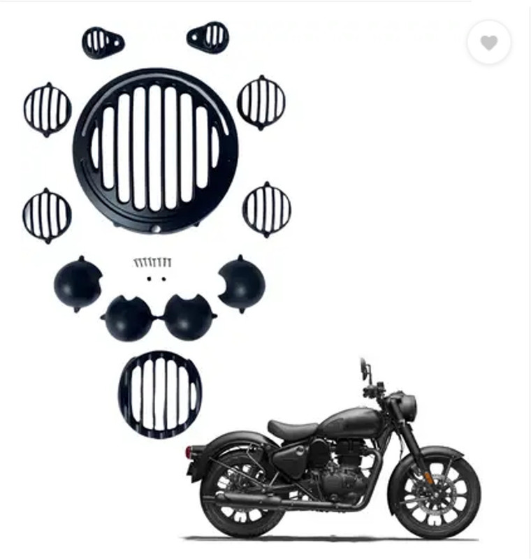 GRILLO MetaL Headlight Grill / Jail Lamp, Indicator, Eyes for Reborn 350Jali Cover Set Bike Headlight Grill(Black)
