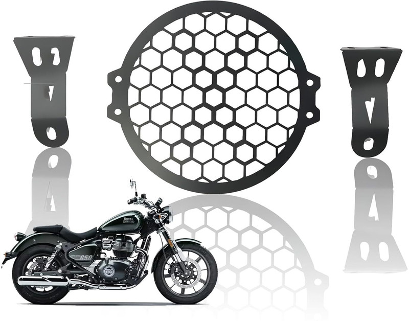Moto Genius Front Headlight Grill Guard for RE Super Meteor 650 Bike Headlight Grill(Black)