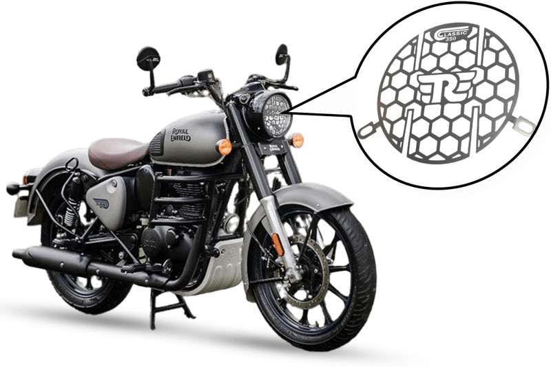 SMOXY RE Logo Design Headlight Jali Grill for Royal Enfield Classic 350/500 CC Classic Bike Headlight Grill(Silver)