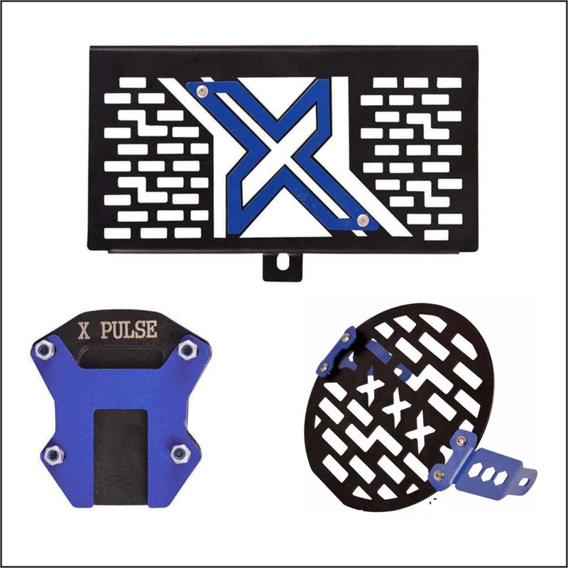 B.K Accessories Bike Head Light Grill, Radiator Grill, Side Stand Extender for Hero Xpulse Model Bike Headlight Grill(Black, Blue)