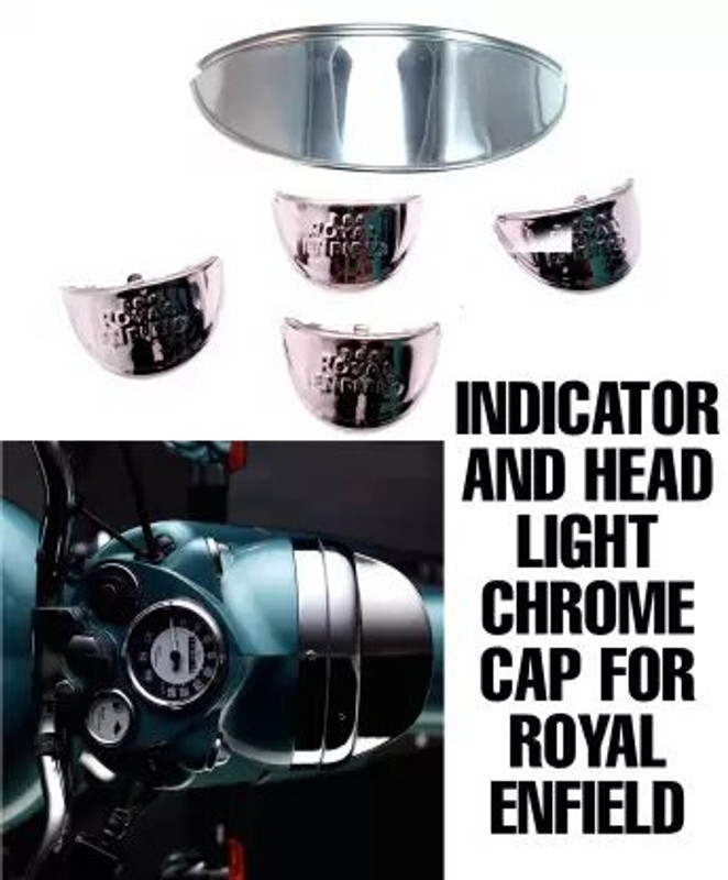 Golden Fox INDICATOR AND HEAD LIGHT CHROME CAP FOR RE Bike Headlight Grill(Silver)