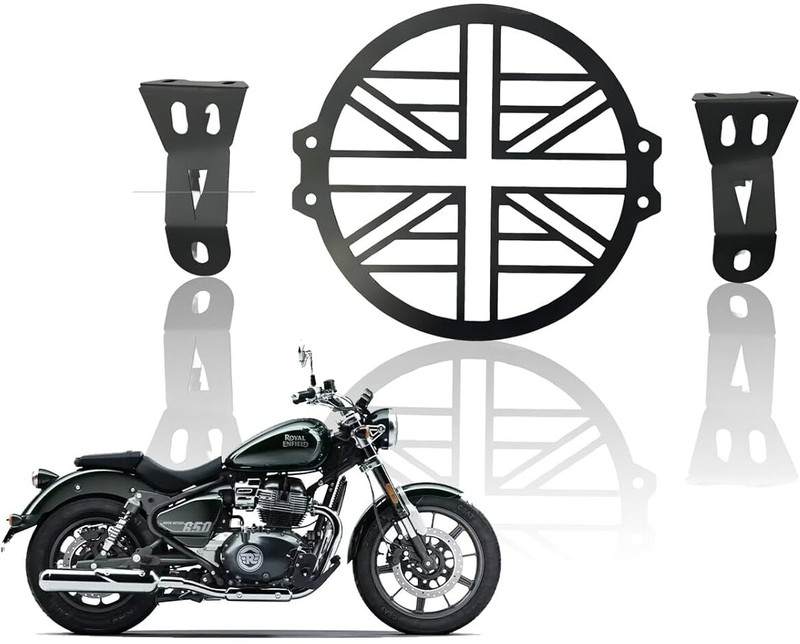 Moto Genius RE Super Meteor 650 Front Headlight Grill Guard - Stylish Protection Bike Headlight Grill(Black)