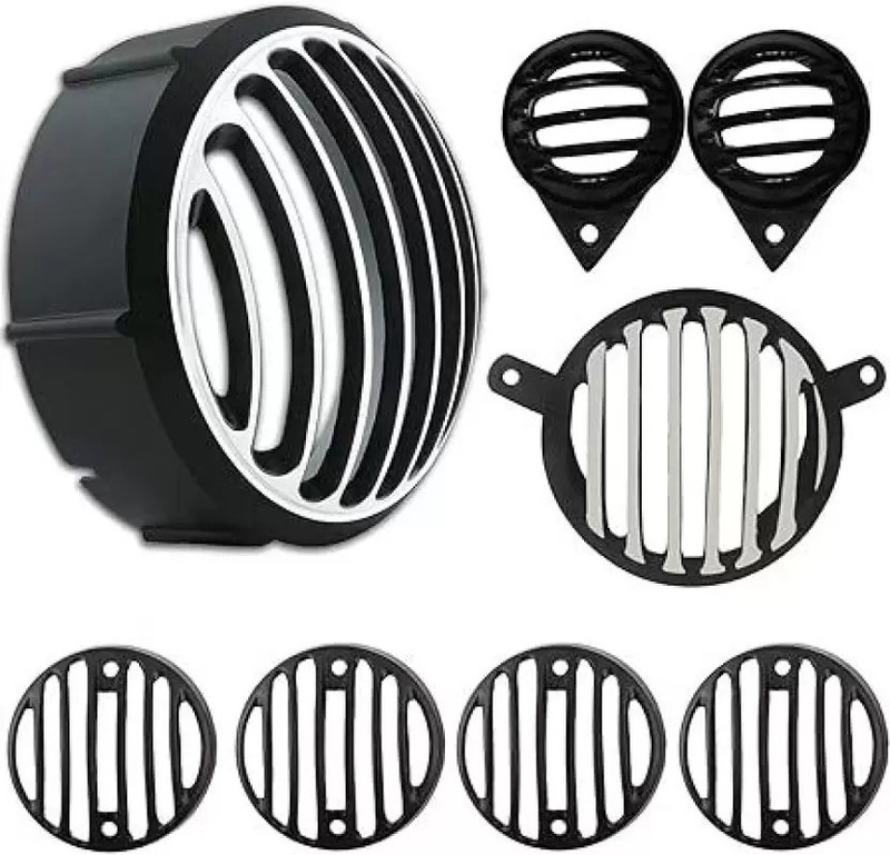 NIYAMAT Bullet Grill Set for Bullet Bike Classic 350 & 500 -Chrome Bike Headlight Grill Bike Headlight Grill(Black)