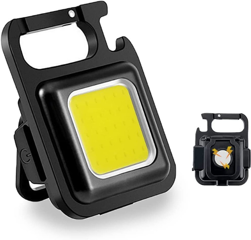WIDERZONE Keychain Mini Flashlight 3 Light Modes Portable Pocket Light with Folding Bike Headlight Grill(Black)