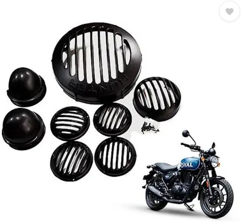 GRILLO Hunter 350 Bike Headlight Grill / Jali Cover Set with Tail Lamp, Indicator Cover Bike Headlight Grill(Black)
