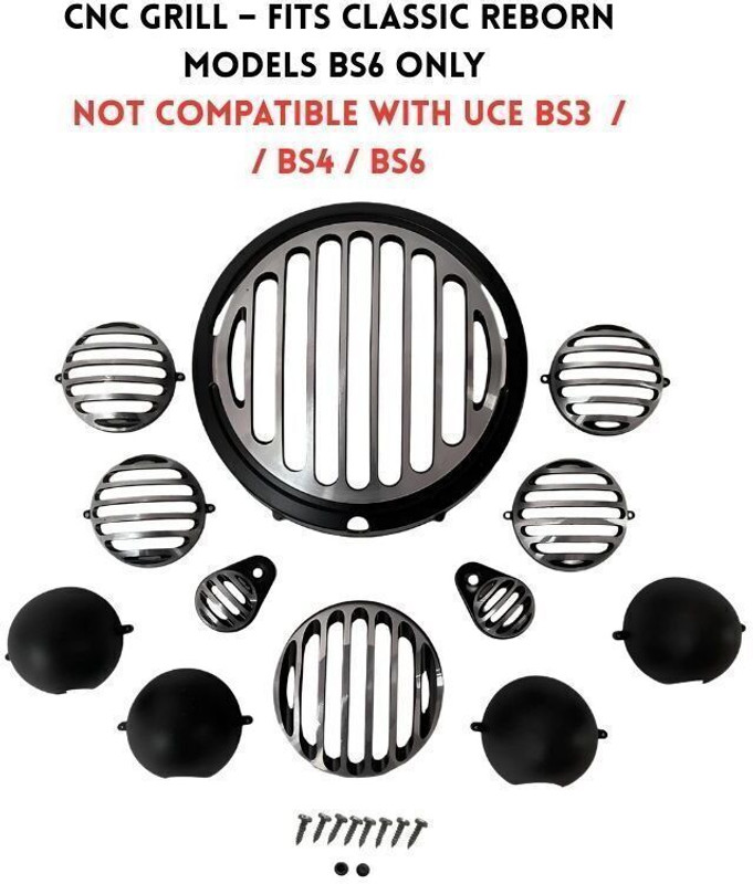 EAZ CNC Grill Set for RE Classic Reborn Complete Kit (Set of 12, Black) Bike Headlight Grill(Black)