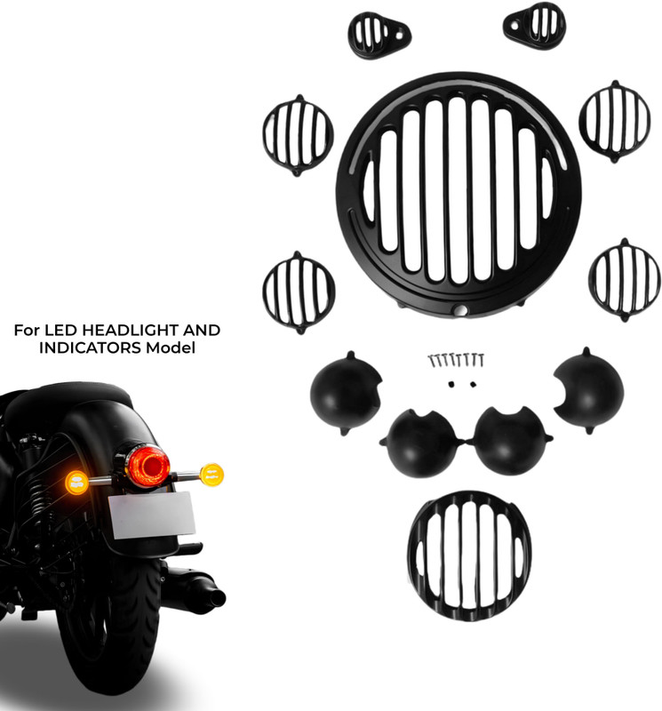 EAZ Indicator Grill & Cover Set for RE Classic Reborn 2024-25 LED | 12 Pcs Bike Headlight Grill(Black)