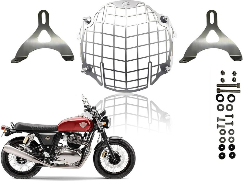 Moto Genius Headlight Grill Guard for Interceptor: Durable stainless steel, straight shape Bike Headlight Grill(Silver)