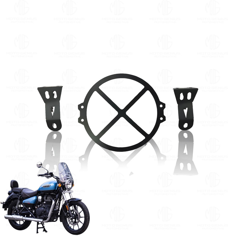 Moto Genius Front Headlight Grill Guard for Meteor 350 Metal Protector (X Design Grill) Bike Headlight Grill(Black)