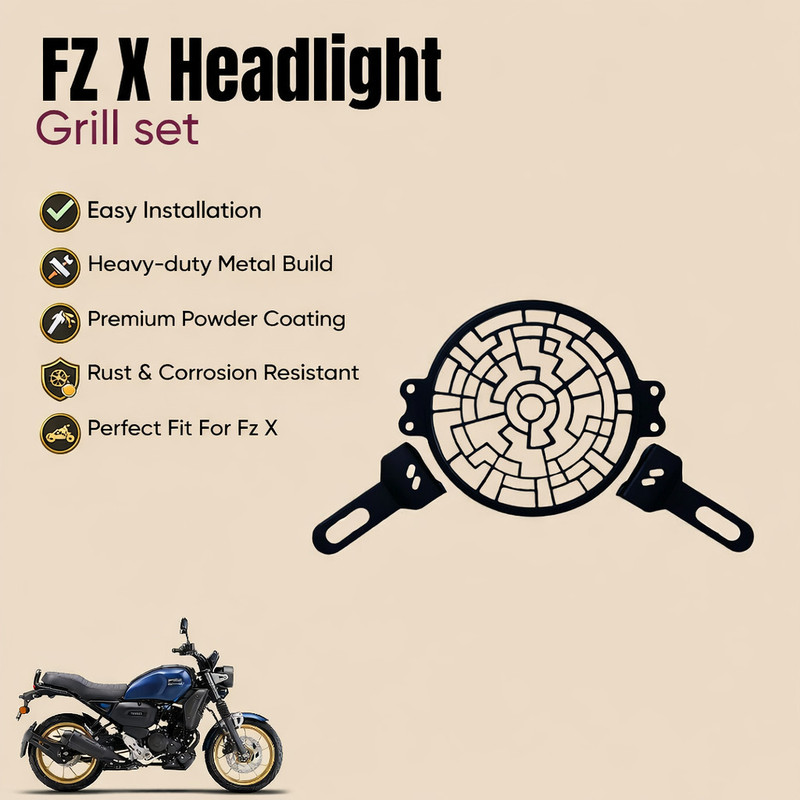 FATHER AUTO Bike|Head Light Grill Royal Laser Cutting Design For FZ X Model Bike Headlight Grill(Black)