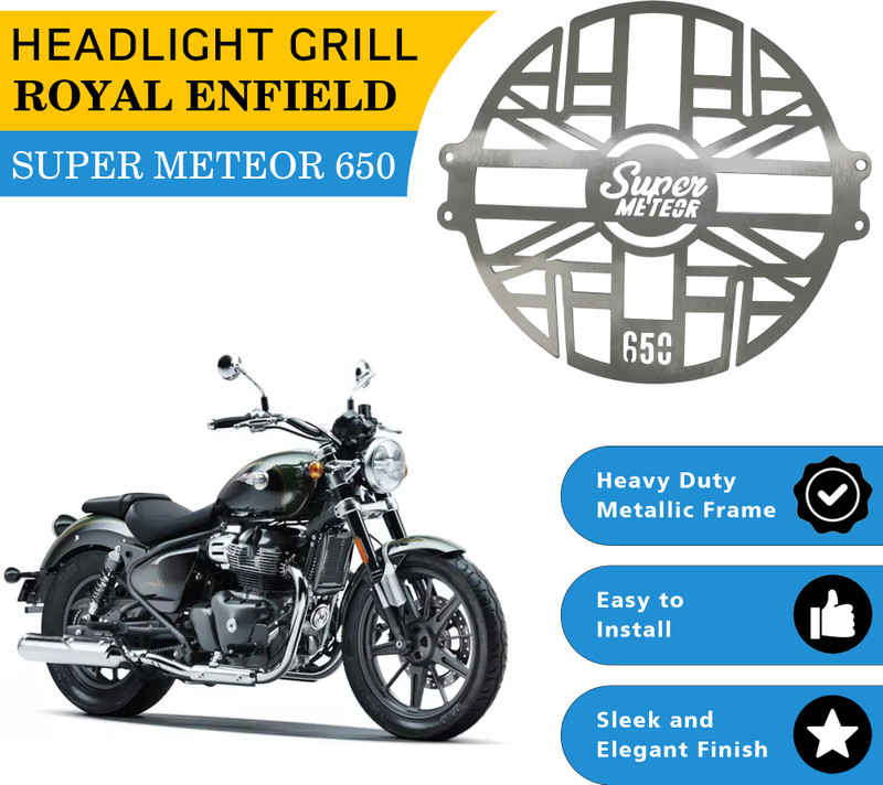 SMOXY Headlight Grill Royal Enfield Super Meteor 650 Chrome Bike Headlight Grill Bike Headlight Grill(Silver)