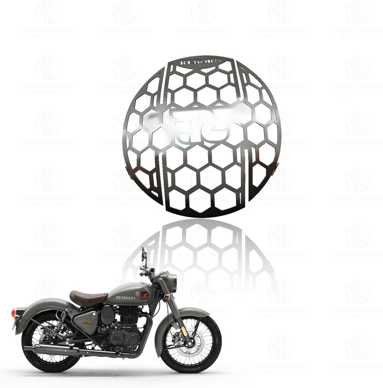 Moto Genius Headlight Grill Guard for Reborn Classic 350 | Durable Stainless Steel Protector Bike Headlight Grill(Silver)