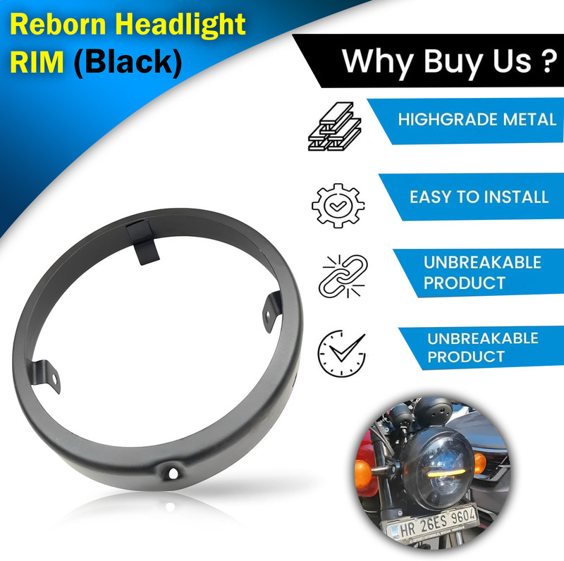 ASRYD Motorcycle Headlight RIM Cover For Royal Enfield Reborn 350 Light Ring Cover Bike Headlight Grill(Black)