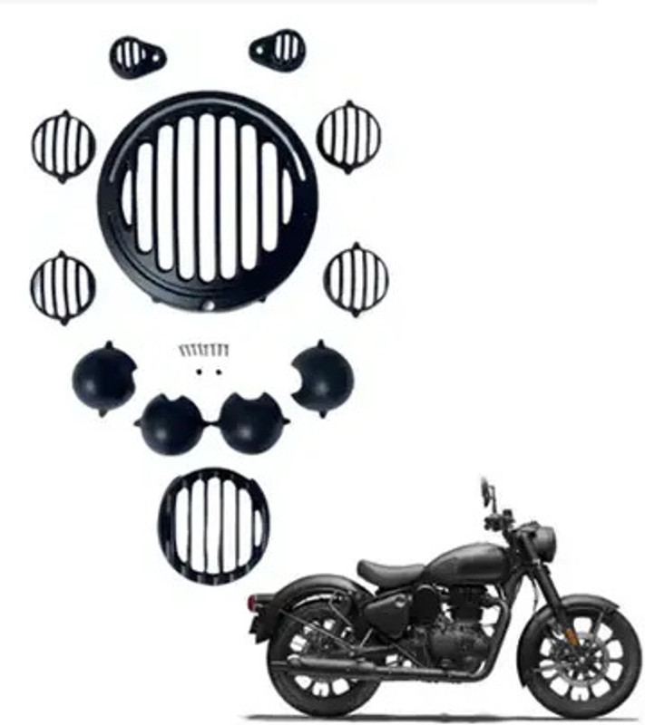 GRILLO Headlight Grill / Tail Lamp, Indicator, Eyes for Reborn 350Jali Cover Set Bike Headlight Grill(Black)