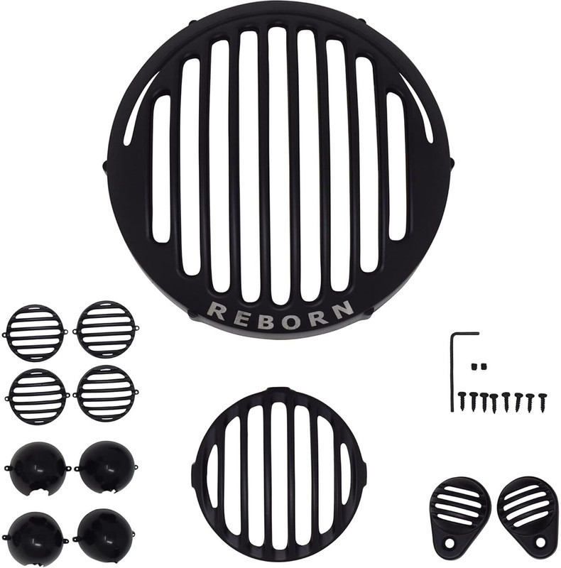 Ramanta Reborn Classic 350cc (Non LED Bike Only) Complete CNC Metal Jali/Cover Grill Set Bike Headlight Grill(Black)