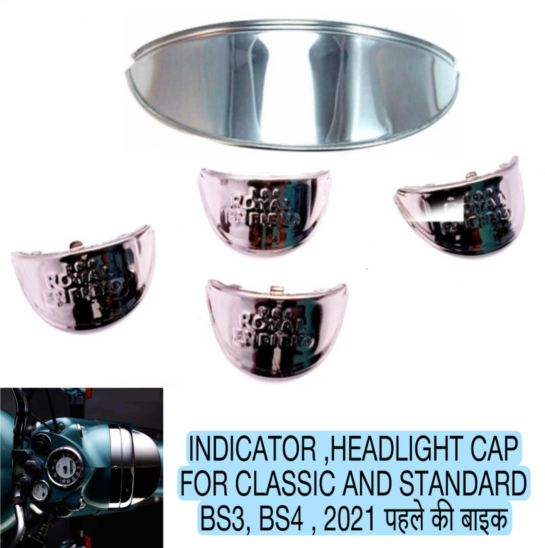 imad INDICATOR AND HEAD LIGHT CHROME CAP FOR ROYAL ENFILED Bike Headlight Grill(Steel)