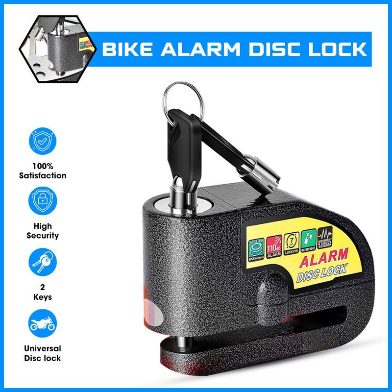 OTO2EYE Bike Alarm Disc Lock Motorcycle Waterproof 110dB Heavy Duty Anti-Theft Alarm Wheel Disc Disc Lock(Black)