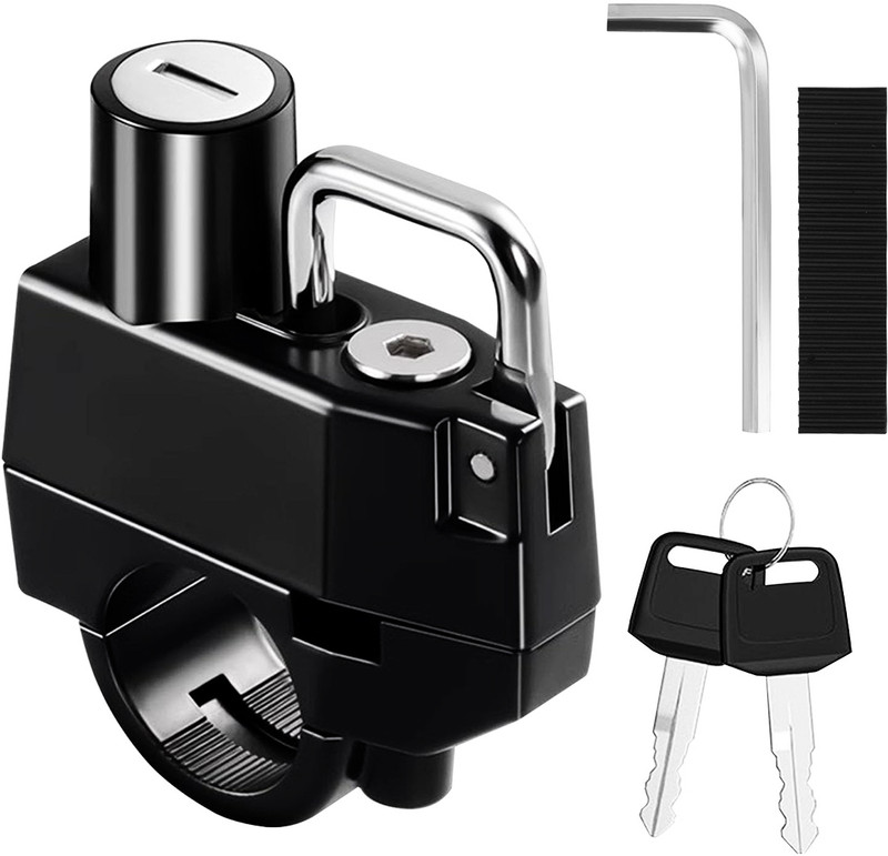 Zorbes Helmet Lock for Handlebar Aluminum Alloy with 2 Keys Motorcycle Scooter Lock Motorcycle Handlebar Helmet Lock Black Secure Durable Key Switch Lock(Black)