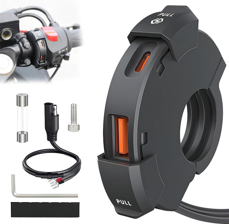 TAUDI 12V-24V Bike Mobile Charger Fast Charging for Bike Dual Type C 30W & 18W USB 3.0 3 A Bike Mobile Charger