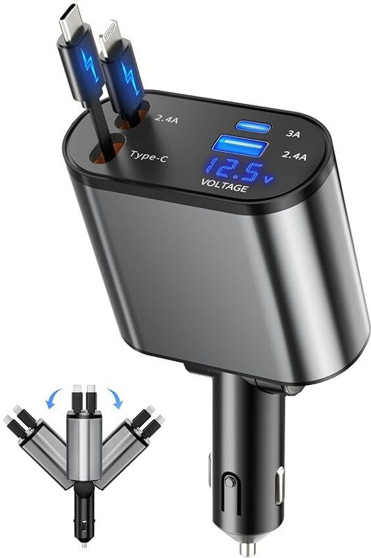 RAJWADIRATNA 4-in-1 Retractable Car Charger 3 A Bike Mobile Charger