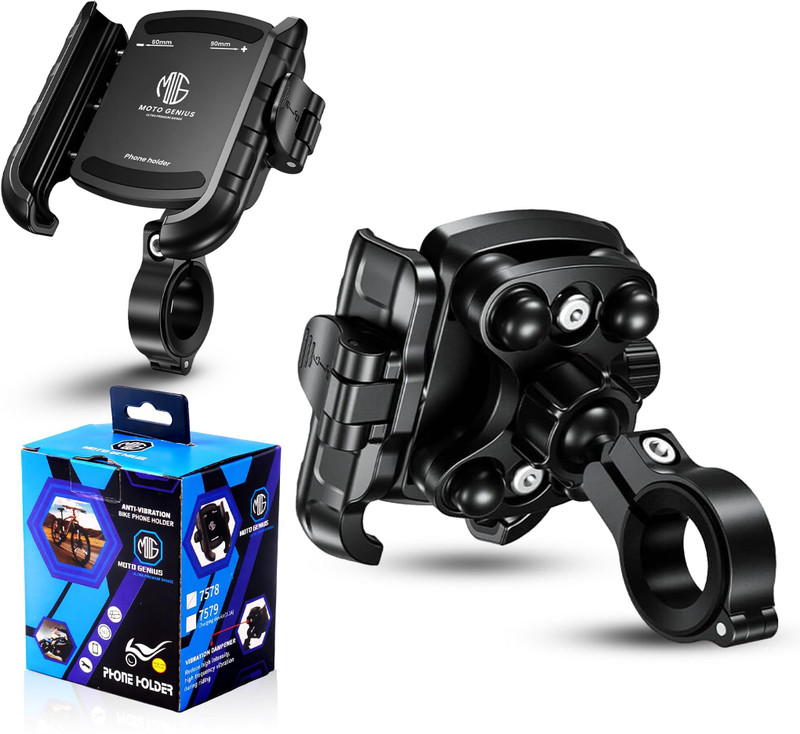 Moto Genius Anti-Vibration 360° Rotating Bike Bicycle Scooter Phone Holder | Aluminium Bike Mobile Holder(Black)