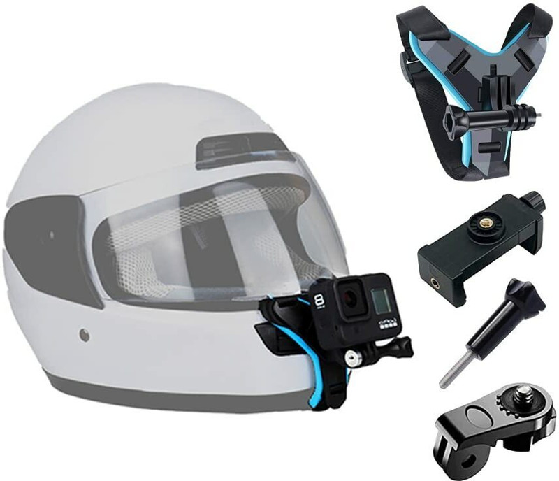 Wrapo Helmet Stand Camera Mount(HELMET STRAP MOUNT WITHCELL PHONE HOLDER FOR MOTO VLOGGING Blue)
