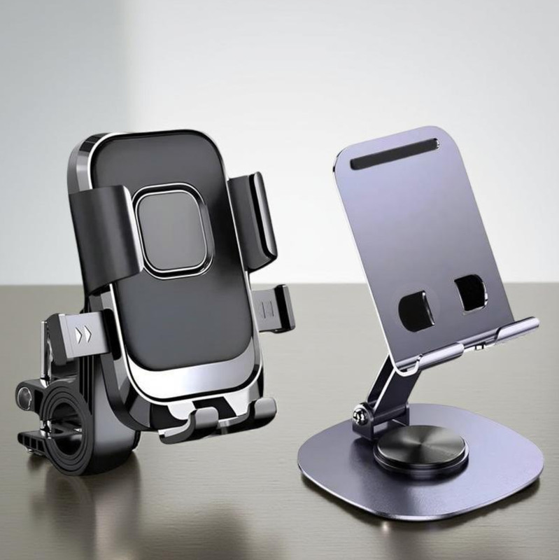 TRUWEL Combo Pack Of Metal Rotating Mobile Holder & Universal Anti-Slip XY088 Bike Mobile Holder(Black)