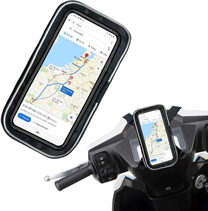 FwellT Stand Waterproof Pouch Bag for Scooty/Scooter All Mobiles UP to 7Inches GPS Bike Mobile Holder(Black)