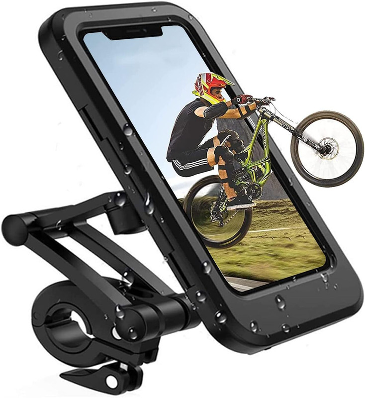 YESRUER Bike Phone Mount – Waterproof Motorcycle & Bicycle Handlebar Phone Holder 360° Bike Mobile Holder(Black)