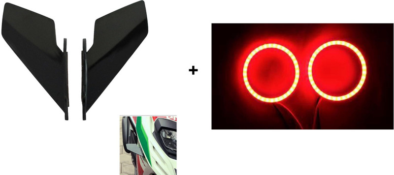 VermsBikers RS 200 White LED Angel Eyes red 2pcs+Universal Small Wings winglet Black Projector Lens