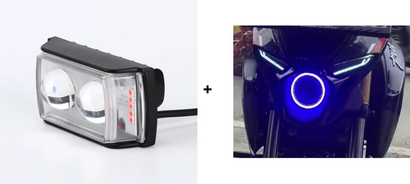 VermsBikers N160/N250 Front led ring light (Blue)+Dual Lens Multicolour Fog Light Projector Lens