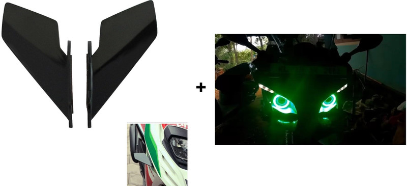 VermsBikers RSUniversal Small Wings winglet Black200 60mm Green Colour+ Projector Lens