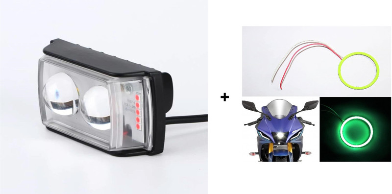 VermsBikers R15V4/M ring light green+Dual Lens Multicolour Fog Light Projector Lens