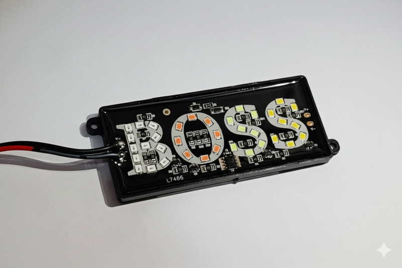 electroma BOSS LED Logo Light for Bike & Car 12V – Self Adhesive Waterproof Dash Indicator Projector Lens