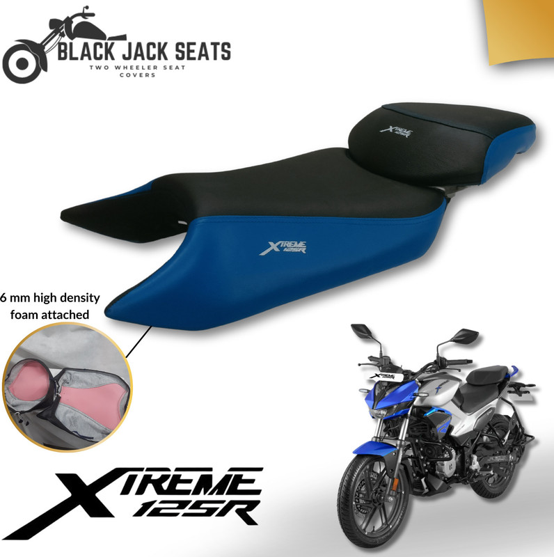 blackjackseats Xtreme 125R Seat Cover Blue Strip Design with Premium Fit and 6mm Foam Cushion Split Bike Seat Cover For Hero NA