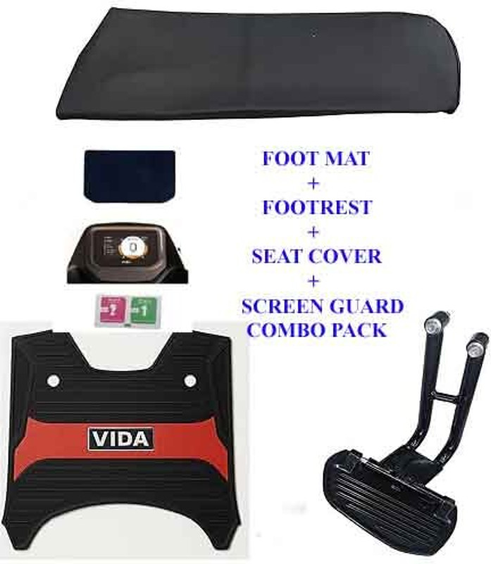 PM Enterprises VIDA VX2 Footrest and Red Foot Mat and Seat Cover with Screen Guard (Pack4) Split Bike Seat Cover For Hero NA