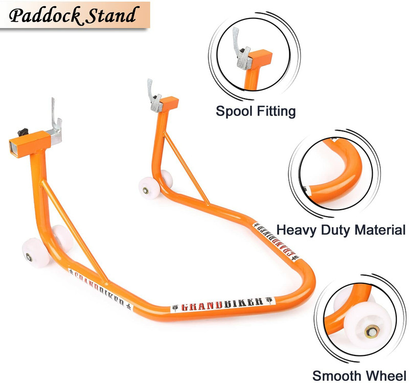 Grandbiker Rear Wheel Orange Paddock Stand with 150MLChain Lube, Cleaner Each and Brush Bike Storage Stand(Floor Mount)