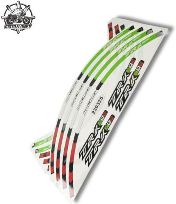 MOTO PLANET MPD-TRK502 Rim Sticker Set for Wheels Racing Design Wheel Decals Grn&Red Front, Rear Alloy Polyester Kawasaki NA Motorbike Tyre Rim(Race)