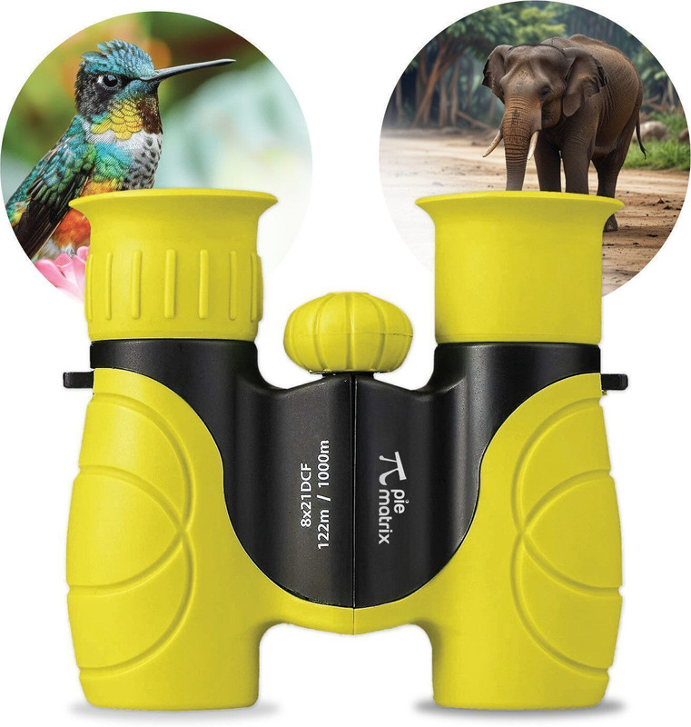 Pie Matrix Junior Explorer Binoculars 8x21, BAK4 Prism, FMC, Shockproof, Rainproof, Kids Binoculars(12 mm , Yellow)