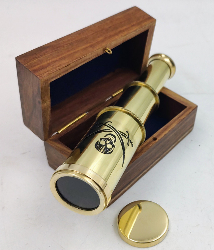 Ascent India 6" Brass Pirates Telescope with Wooden Box and Antique Map Pirate Navigation Telescope(4 mm , Gold)