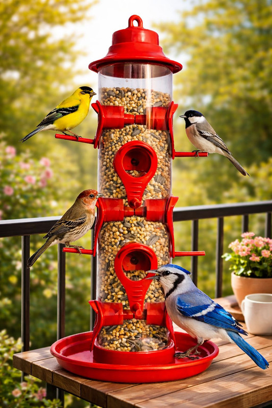 Avirox HAND-BF-63 Tray Bird Feeder(Red)