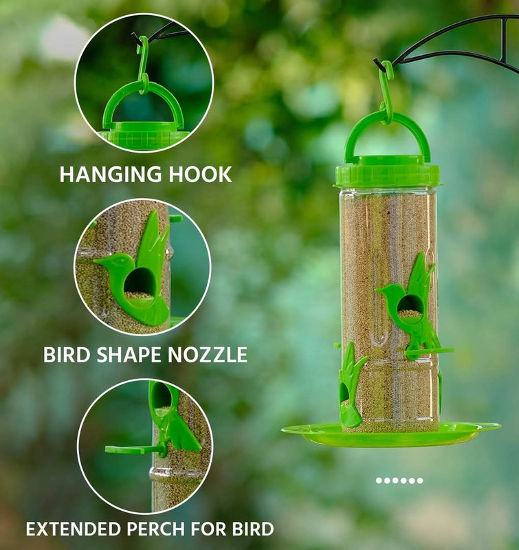 GKWings Strong Plastic Tube Shaped Feeder for Hanging in Open Spaces Window Bird Feeder(Green)