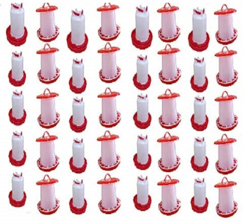 TM&W Plastic Hanging Poultry Feeder Drinker for All Type Birds - 40 Common Bird Feeder(White, Red)