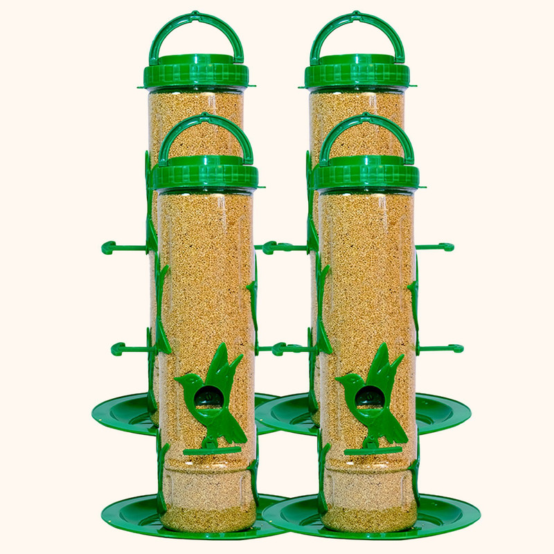GKWings Pack of 4 Tube Style Feeder | Outdoor Ready Balcony Decor Window Bird Feeder(Green)