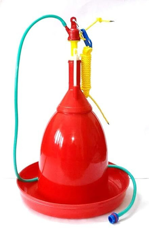 Praish Advanced Automatic Jumbo Water Drinker and Feeder, Hygienic Design Ground Bird Feeder(Red)
