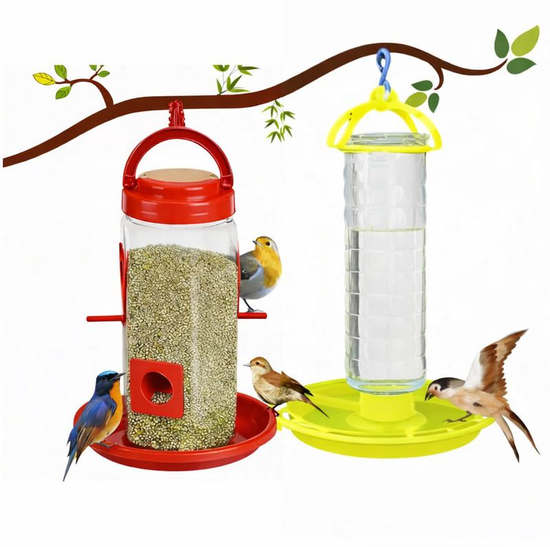 SHIVYANSH 2 ENTERPRISE Hanging Birdfeeder With Water Feeder Combo Window Bird Feeder Bird Feeder(Red)