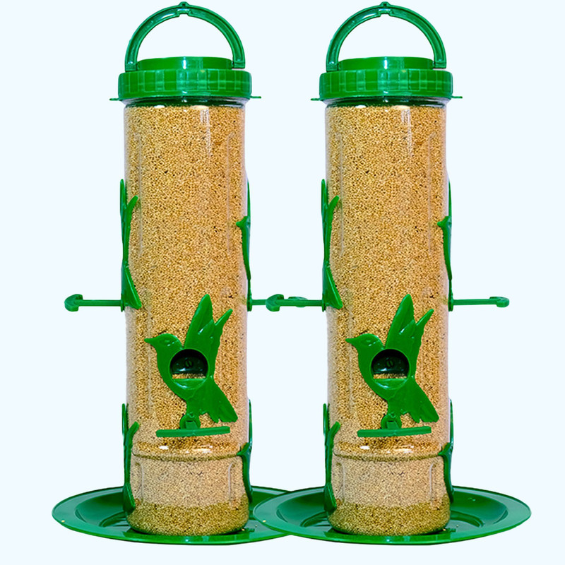 GKWings Outdoor Hanging Feeder Twin Pack | Durable Tube Style Construction Window Bird Feeder(Green)