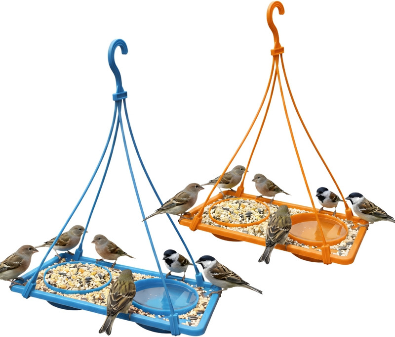 FORREVER 2-Pack Bird Dana Pani Hanging Tray Set Window Bird Feeder Bird Feeder(Multicolor)